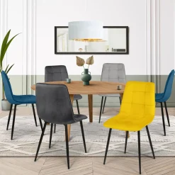 Lot de 6 chaises en velours bleu x2, jaune, gris clair et gris foncé x2 matelassé*IDMarket Online