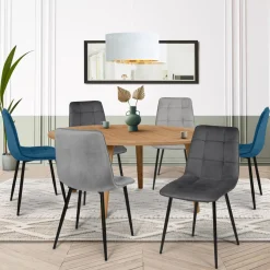 Lot de 6 chaises en velours mix color bleu et gris matelassées*IDMarket Best