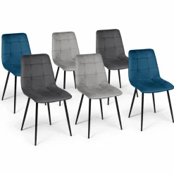 Lot de 6 chaises en velours mix color bleu et gris matelassées*IDMarket Best