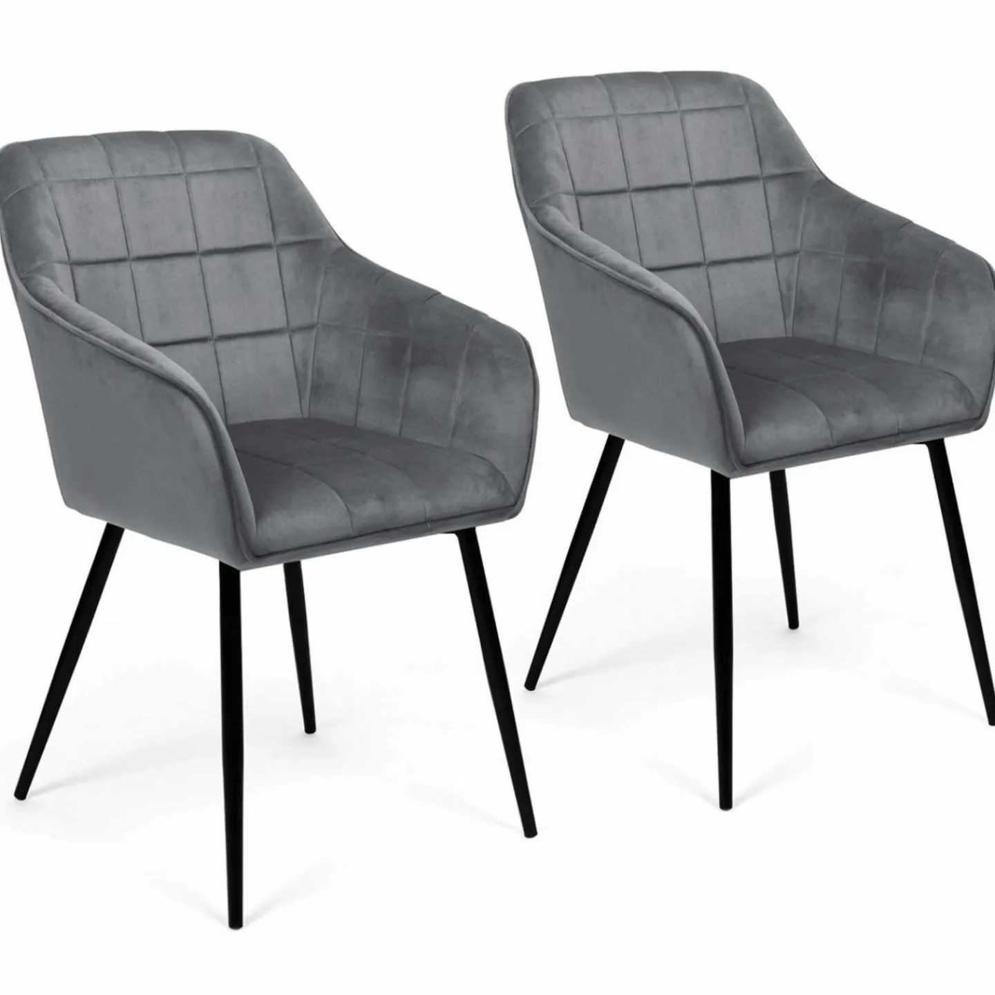 Lot de 2 chaises en velours gris avec accoudoirs*IDMarket Online