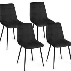 Lot de 4 chaises en velours noir pour salle à manger*IDMarket Hot