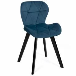 Lot de 4 chaises matelassées velours bleu*IDMarket Outlet