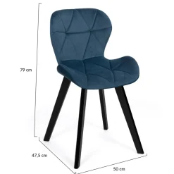 Lot de 4 chaises matelassées velours bleu*IDMarket Outlet