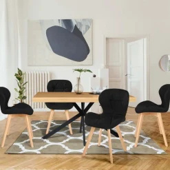 Lot de 4 chaises matelassées noires*IDMarket New