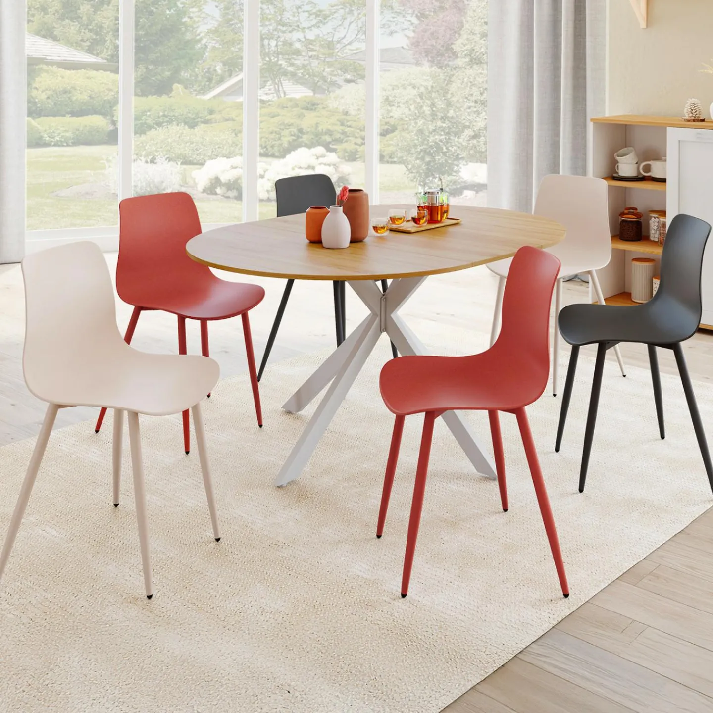 Lot de 6 chaises mix color gris foncé x2, terracotta x2, beige x2 pieds en métal*IDMarket Outlet