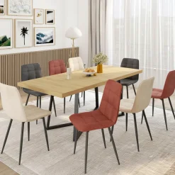 Lot de 8 chaises modernes en velours mix color terracotta x3, gris foncé x2, et beige x3 pieds métal noir*IDMarket Sale