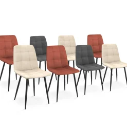 Lot de 8 chaises modernes en velours mix color terracotta x3, gris foncé x2, et beige x3 pieds métal noir*IDMarket Sale