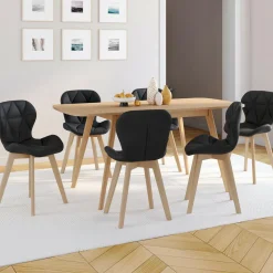 Lot de 6 chaises modernes en PU noir pieds en bois pour salle à manger*IDMarket Online