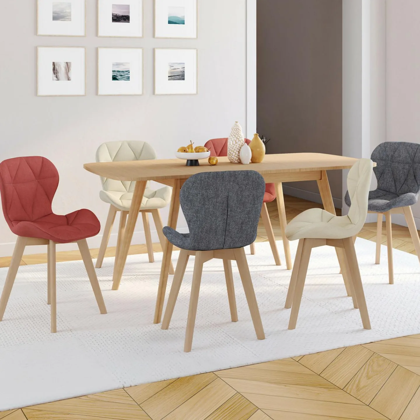 Lot de 6 chaises modernes avec assises matelassées en gris, terracotta et beige*IDMarket Clearance