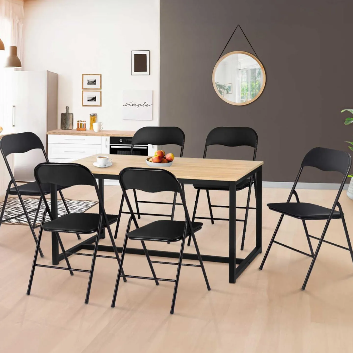 Lot de 6 chaises noires pliables d’intérieur*IDMarket Clearance