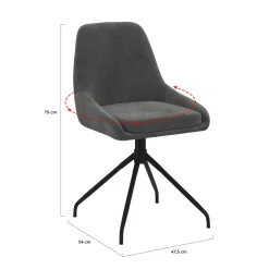 Lot de 4 chaises pivotantes en velours gris foncé avec accoudoirs*IDMarket Online
