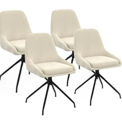 Lot de 4 chaises pivotantes en velours beige avec accoudoirs*IDMarket Best