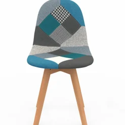 Lot de 4 chaises scandinaves patchworks bleus et gris*IDMarket