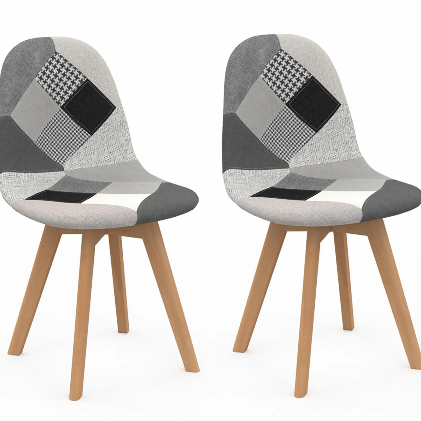 Lot de 2 chaises scandinaves patchworks noirs gris blancs*IDMarket New