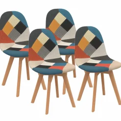 Lot de 4 chaises scandinaves patchwork multicolore*IDMarket Hot