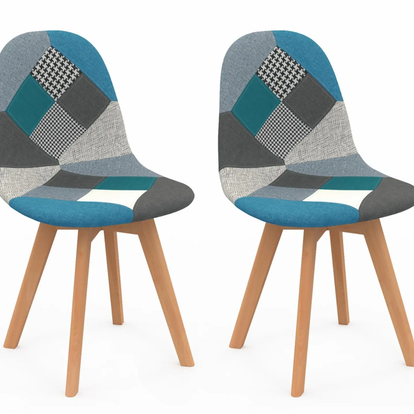 Lot de 2 chaises scandinaves patchworks bleus*IDMarket Hot
