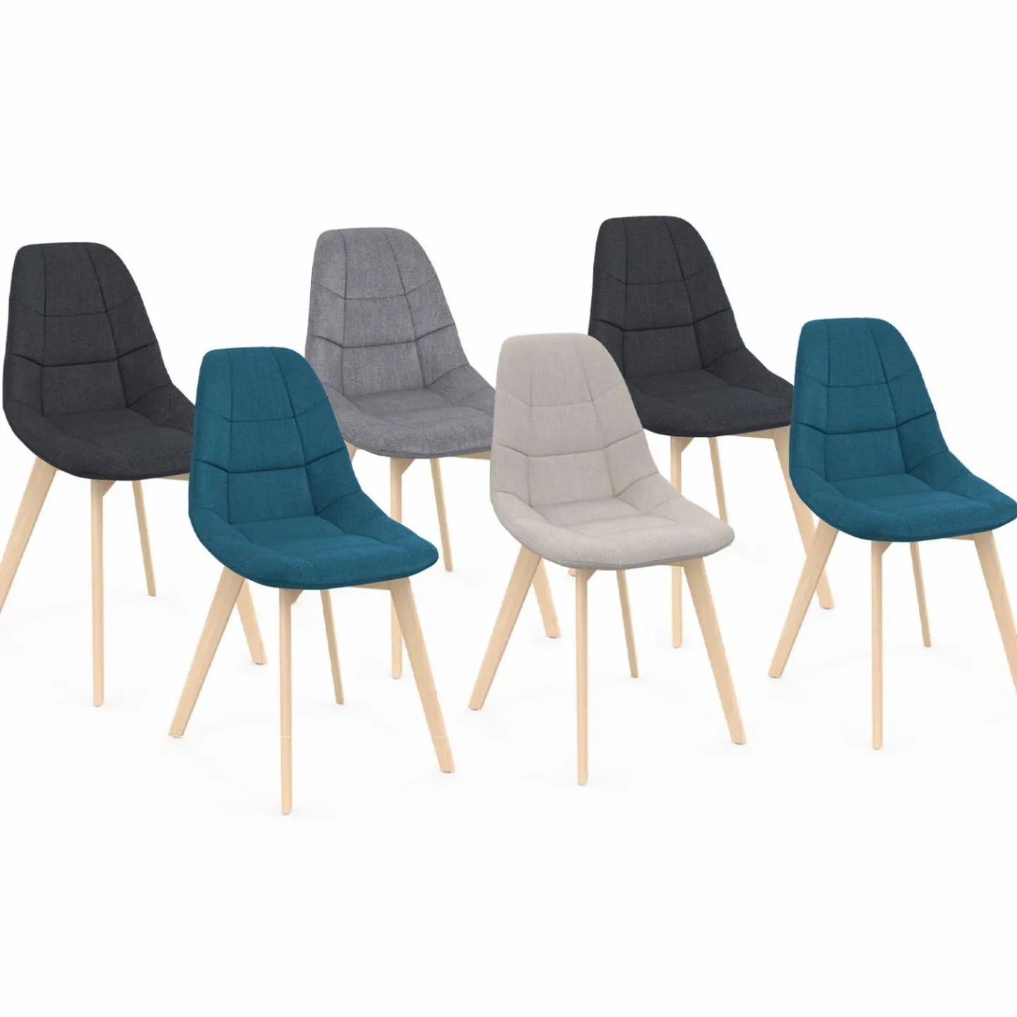 Lot de 6 chaises scandinaves en tissu mix color beige, gris clair, bleu canard et gris foncé*IDMarket Discount