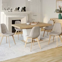 Lot de 6 chaises scandinaves en tissu beige pieds en bois*IDMarket Sale