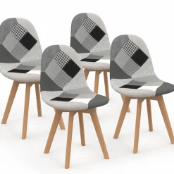 Lot de 4 chaises scandinaves patchwork noir gris blancs*IDMarket Best