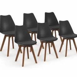 Lot de 6 chaises scandinaves noires avec coussin*IDMarket Sale