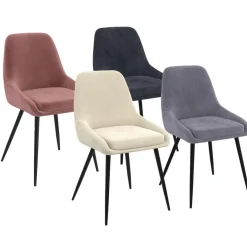 Lot de 4 chaises THALYA en velours mix color crème, gris clair, gris foncé, rose avec accoudoirs*IDMarket Hot