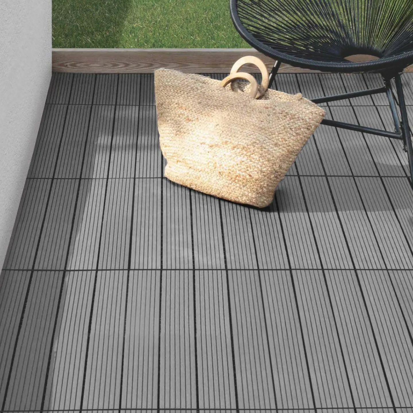 Lot de 5 dalles extérieures rectangulaires de 60 x 30 cm clipsables en composite gris*IDMarket New