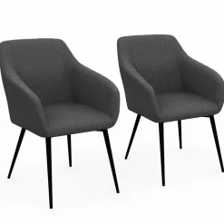 Lot de 2 fauteuils de table avec accoudoirs en velours côtelé gris*IDMarket Clearance