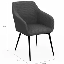 Lot de 2 fauteuils de table avec accoudoirs en velours côtelé gris*IDMarket Clearance