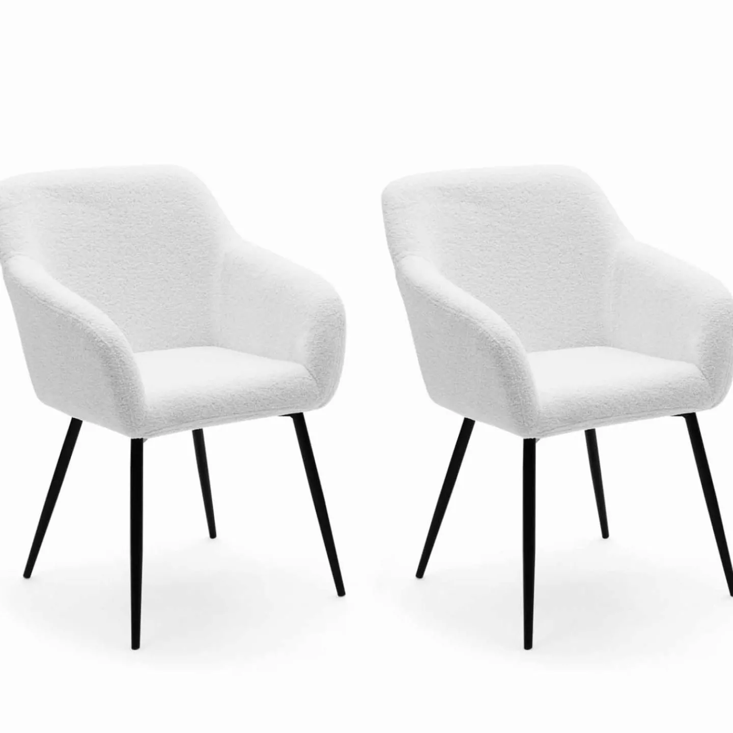 Lot de 2 fauteuils de table blancs en tissu bouclette*IDMarket Clearance