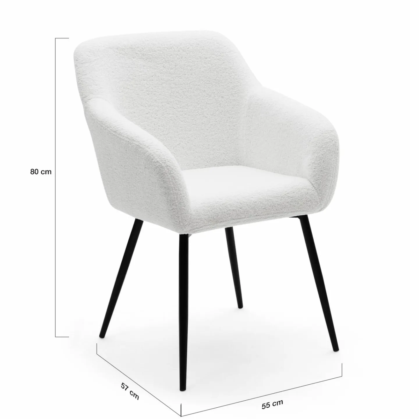 Lot de 2 fauteuils de table blancs en tissu bouclette*IDMarket Clearance