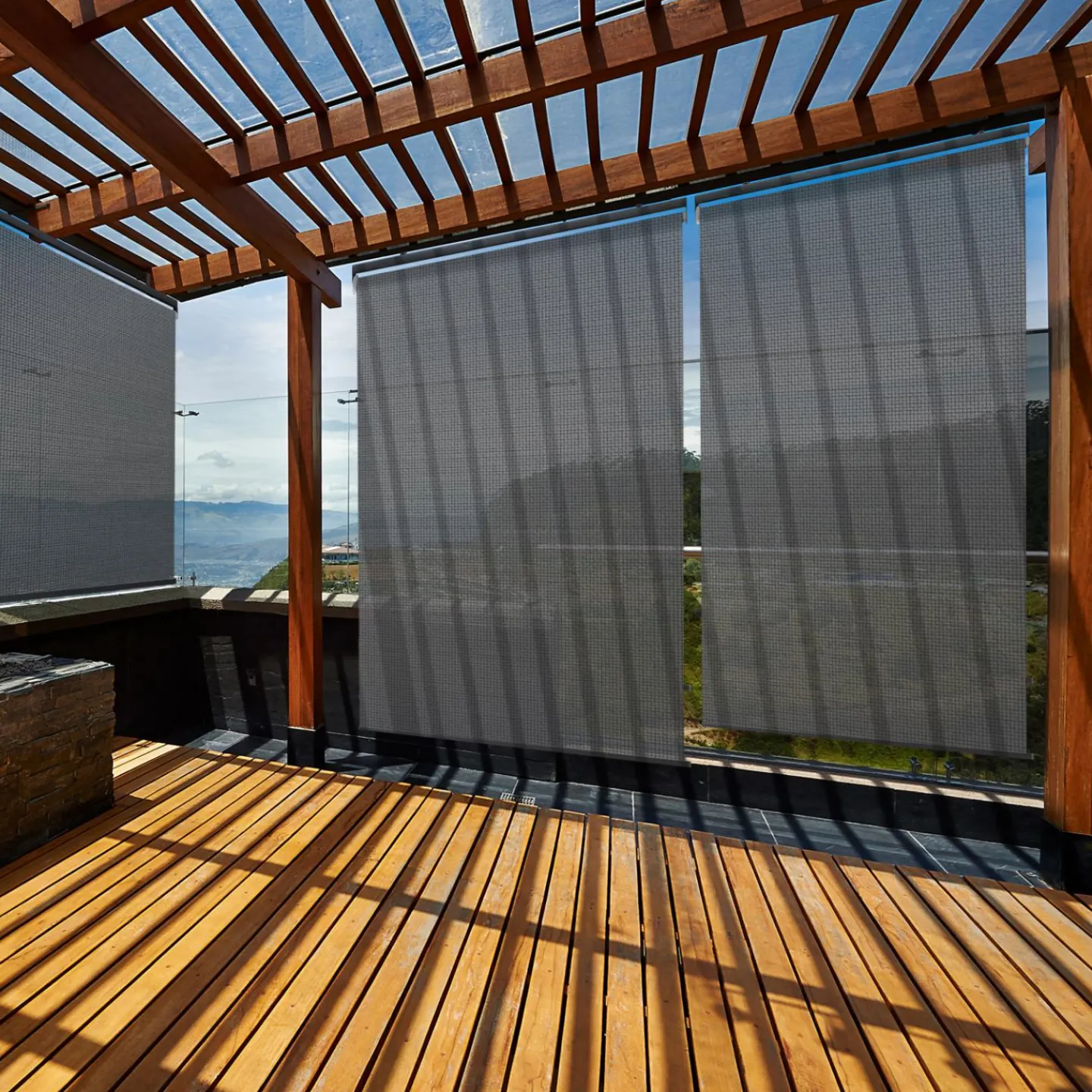 Lot de 2 stores enrouleurs tamisants L.124 x H. 225 CM pour pergola gris anthracite*IDMarket Sale