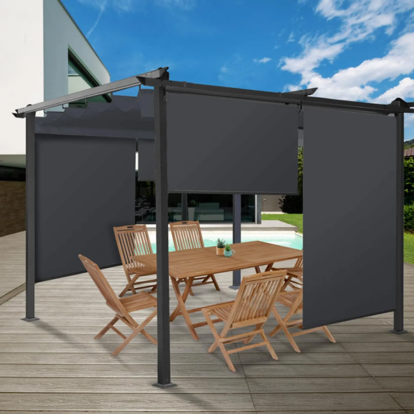 Lot de 2 stores enrouleurs gris pour pergola*IDMarket Online