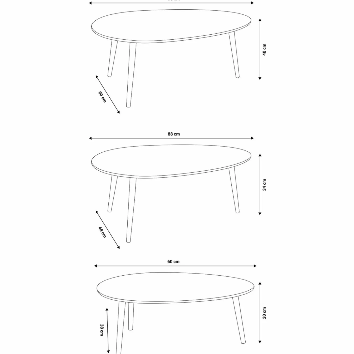 Lot de 3 tables basses de salon gigognes scandinaves laquées blanc*IDMarket Outlet