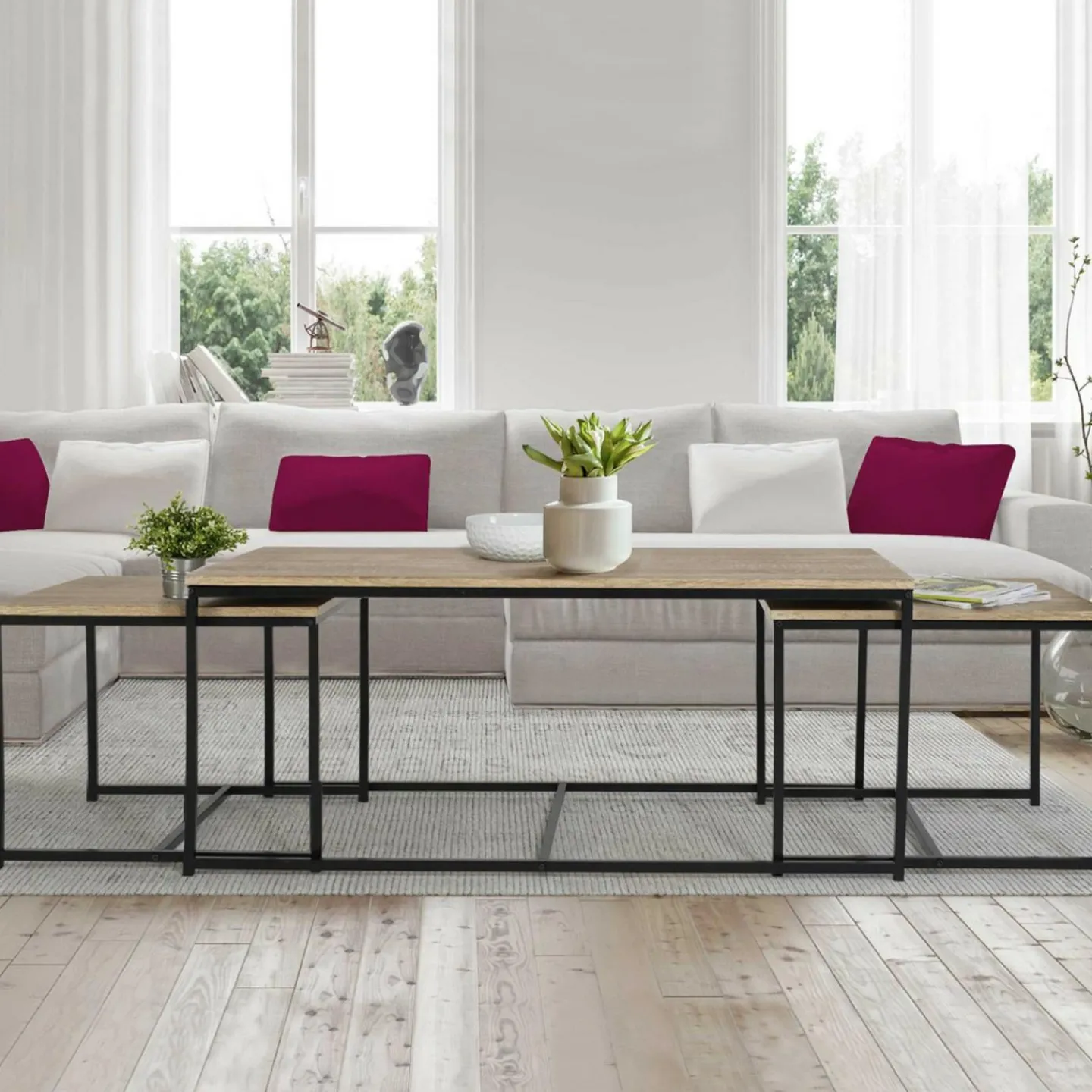 Lot de 3 tables basses de salon gigognes industrielles*IDMarket Hot