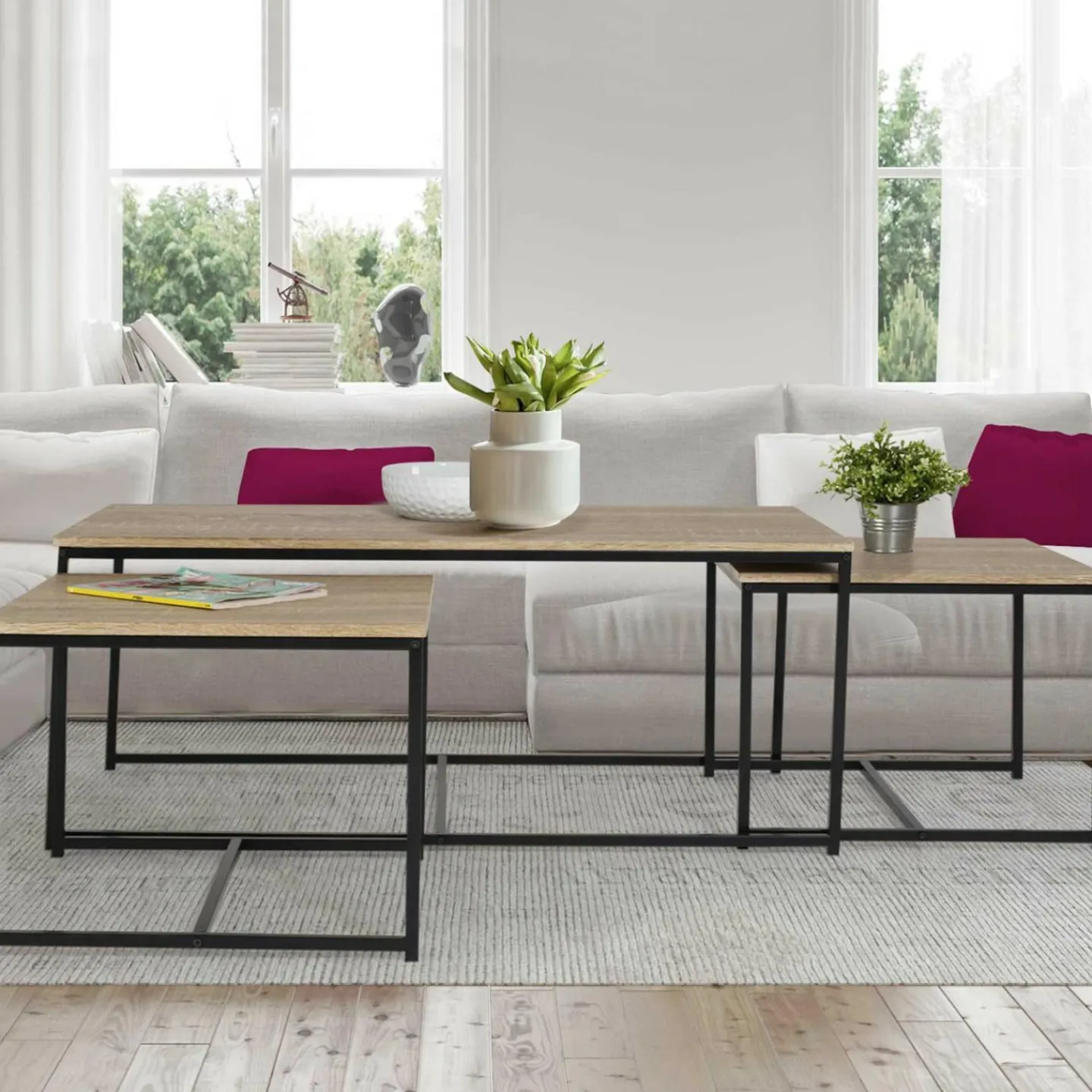 Lot de 3 tables basses de salon gigognes industrielles*IDMarket Hot