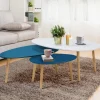 Lot de 3 tables basses de salon gigognes scandinaves laquées blanches et bleues*IDMarket Discount