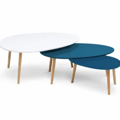 Lot de 3 tables basses de salon gigognes scandinaves laquées blanches et bleues*IDMarket Discount