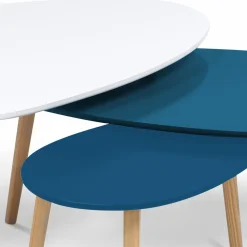 Lot de 3 tables basses de salon gigognes scandinaves laquées blanches et bleues*IDMarket Discount