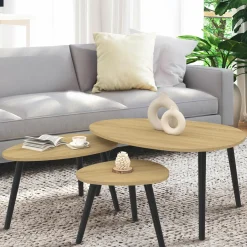 Lot de 3 tables basses gigognes bois et pieds noirs scandinave*IDMarket Online