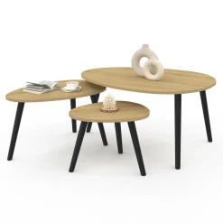 Lot de 3 tables basses gigognes bois et pieds noirs scandinave*IDMarket Online