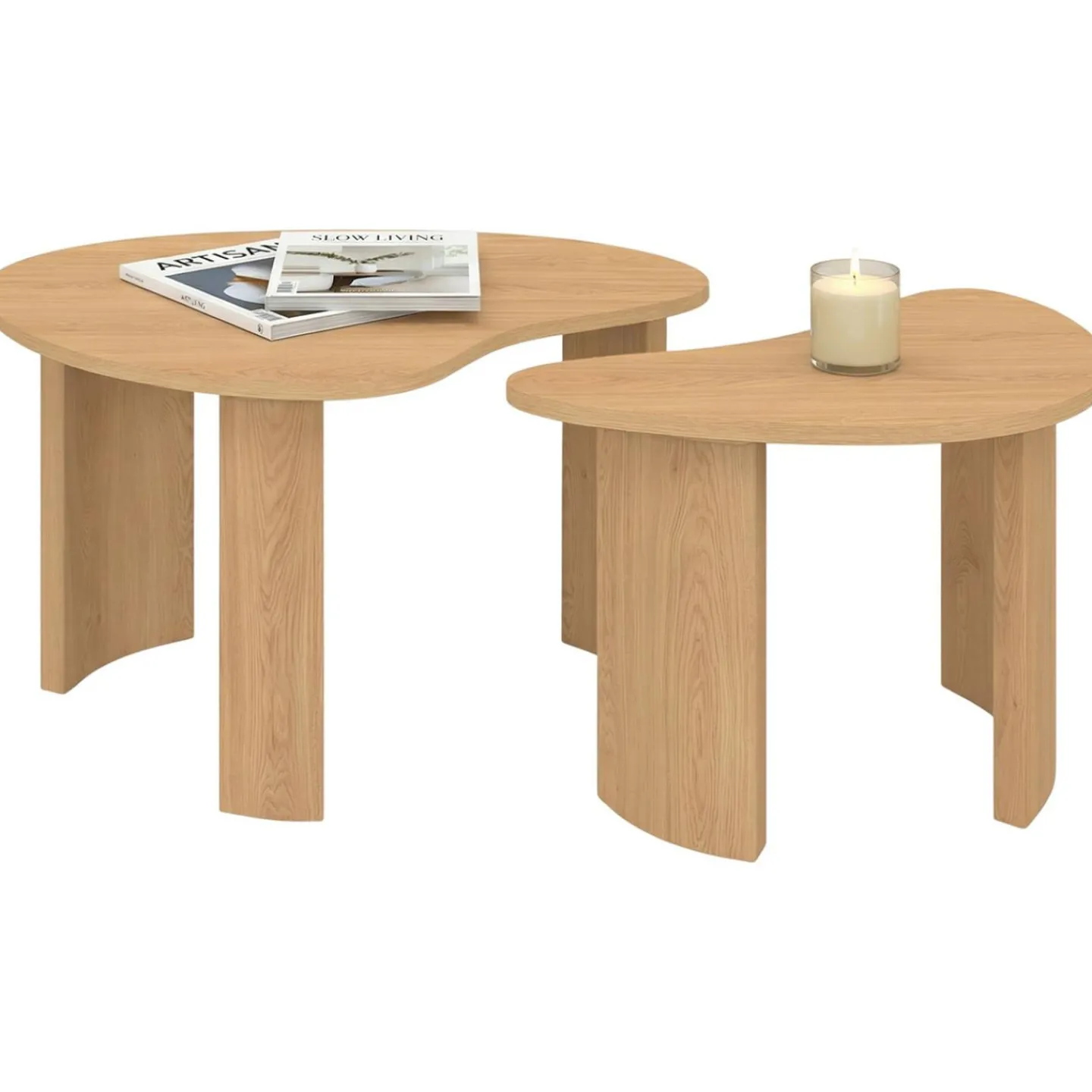 Lot de 2 tables basses gigognes 70/50 bois façon hêtre*IDMarket Online