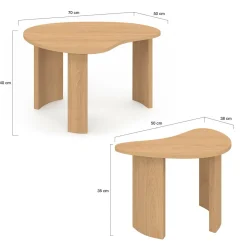 Lot de 2 tables basses gigognes 70/50 bois façon hêtre*IDMarket Online