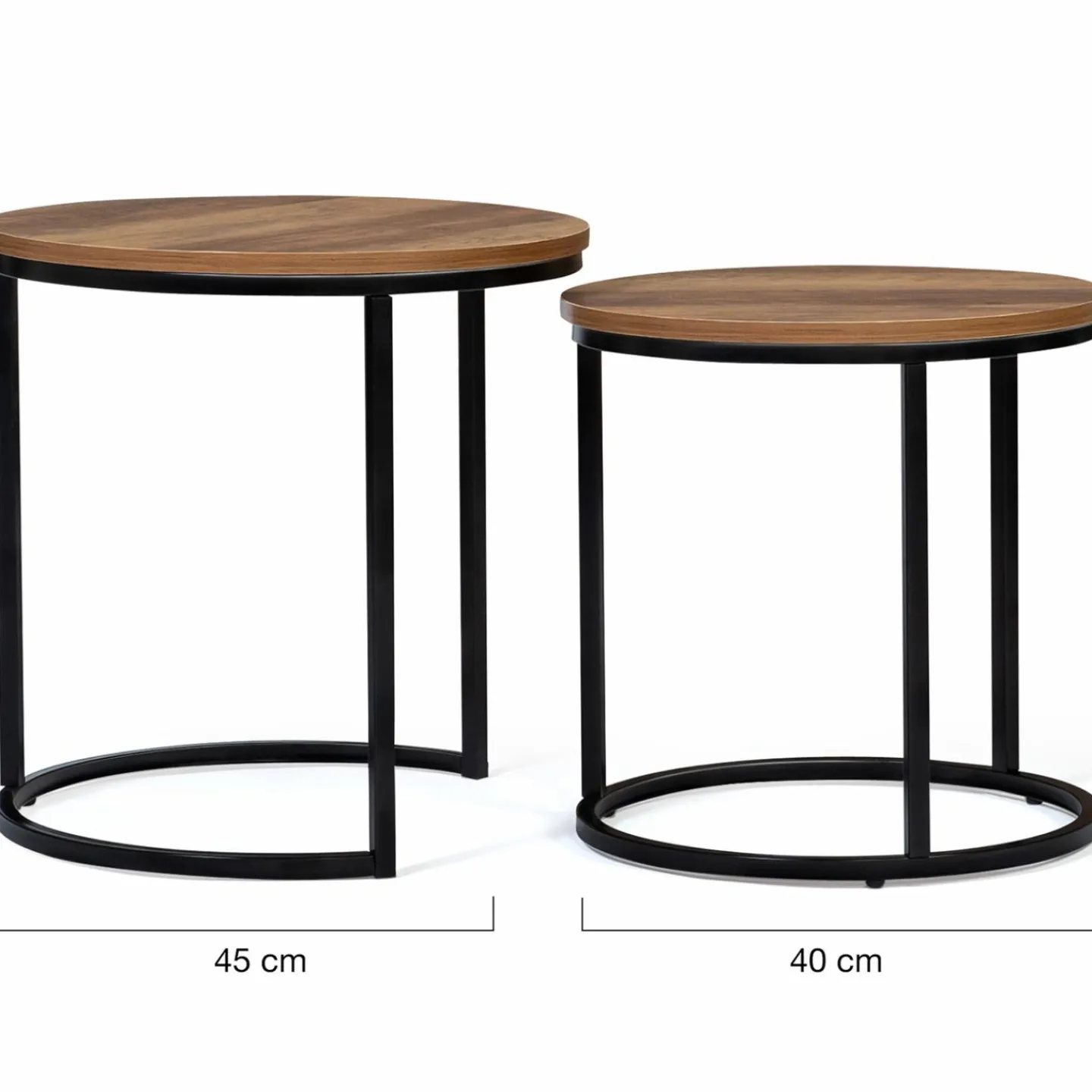Lot de 2 tables basses gigognes rondes style industriel bois foncé*IDMarket Sale
