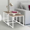 Lot de 2 tables basses gigognes bois et métal blanc*IDMarket