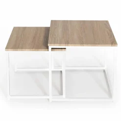 Lot de 2 tables basses gigognes bois et métal blanc*IDMarket