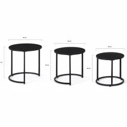 Lot de 3 tables basses gigognes rondes 35/40/45 style industriel en métal noir mat*IDMarket Hot