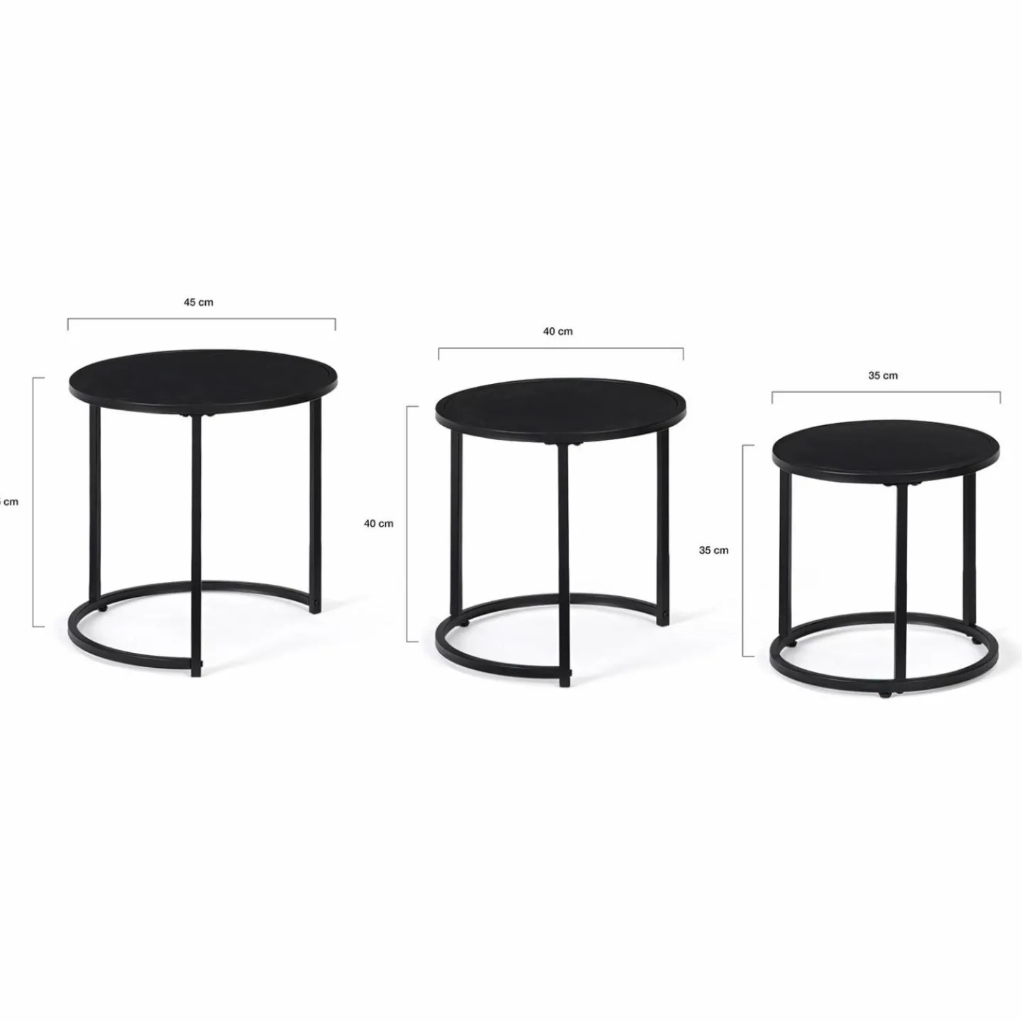 Lot de 3 tables basses gigognes rondes 35/40/45 style industriel en métal noir mat*IDMarket Hot