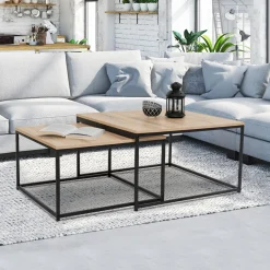 Lot de 2 tables basses gigognes industrielles 70x70cm et 60x60 cm*IDMarket Outlet