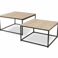 Lot de 2 tables basses gigognes industrielles 70x70cm et 60x60 cm*IDMarket Outlet