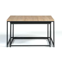 Lot de 2 tables basses gigognes industrielles métal noir 60 cm et 70 cm*IDMarket Hot